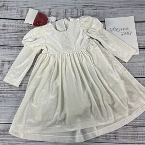 PETITE JR Baby Girl Ivory Velour Dress M 12-24 mths Red Bow Wedding Dedication 4